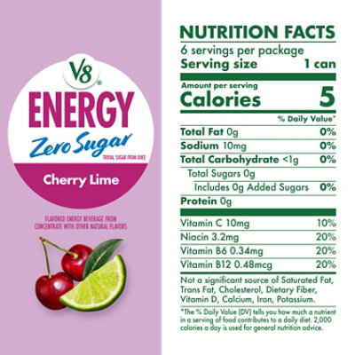 V8 Energy Zero Sugar Cherry Lime 6pk - 48.00 OZ - Image 4