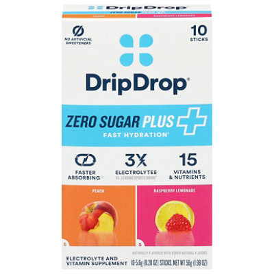 Drip Drop Zero Sugar Plus Peach Raspberry Lemonade - 10 CT - Image 1