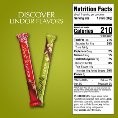Lindt Lindor Pistachio Milk Chocolate Truffle Stick, 1.3 Oz. Horizontal Tray - 1.3 OZ - Image 4