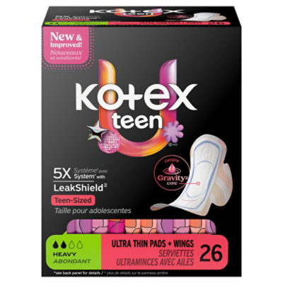 Kotex Prem Ultrathn Hvy Wng Pad Teen 2x 26 - 26 CT - Image 1
