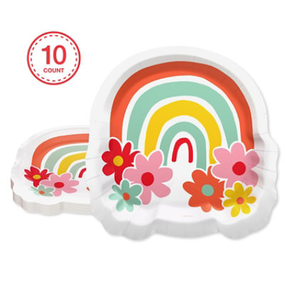 American Greetings  7 Inch Dessert Plates Rainbow & Floral Design 10 Count - Each - Image 1