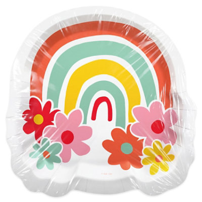 American Greetings  7 Inch Dessert Plates Rainbow & Floral Design 10 Count - Each - Image 4