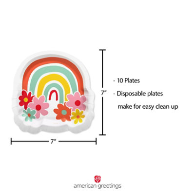 American Greetings  7 Inch Dessert Plates Rainbow & Floral Design 10 Count - Each - Image 5