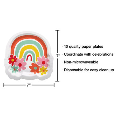 American Greetings  7 Inch Dessert Plates Rainbow & Floral Design 10 Count - Each - Image 3
