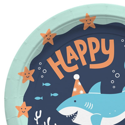 American Greetings  9 Inch Birthday Dinner Plates Blue Happy Birthday Shark Design 10 Count - Each - Image 3