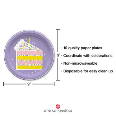 American Greetings  9 Inch Birthday Dinner Plates Lavender Cake Slice Design 10 Count - Each - Image 4