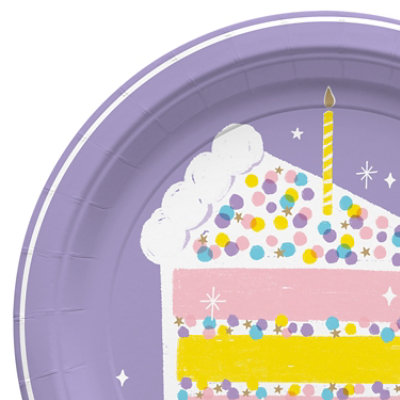American Greetings  9 Inch Birthday Dinner Plates Lavender Cake Slice Design 10 Count - Each - Image 2