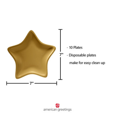 American Greetings  7 Inch Dessert Plates Gold Star-Shaped Design 10 Count - Each - Image 4