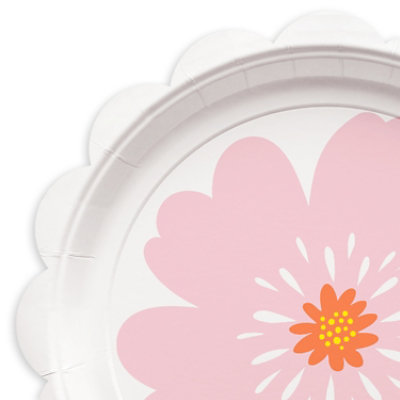 American Greetings  7 Inch Dessert Plates Pink Floral Scalloped Edge 10 Count - Each - Image 2