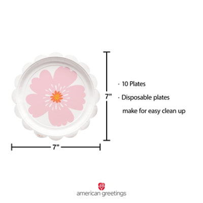 American Greetings  7 Inch Dessert Plates Pink Floral Scalloped Edge 10 Count - Each - Image 5