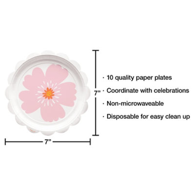 American Greetings  7 Inch Dessert Plates Pink Floral Scalloped Edge 10 Count - Each - Image 3
