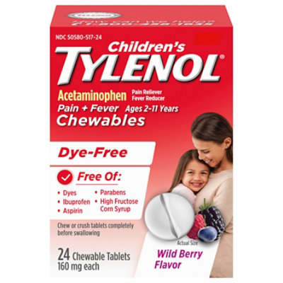 Childrens Tylenol Dye-free Chewable Tablets Wild Berry - 24 ct - Image 2