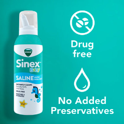 Vicks Sinex Baby Saline Nasal Spray Drug Free Gentle Nasal Mist Instantly Clears Everyday Stuffy L - 5 oz - Image 6