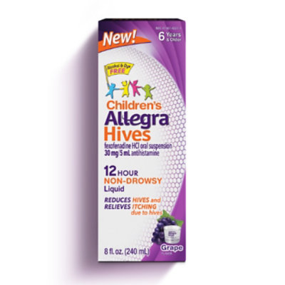 Allegra Childrens Hives Antihistamine 12-Hour Itch Relief Liquid Non-Drowsy Grape Flavor - 8 fl oz - Image 1