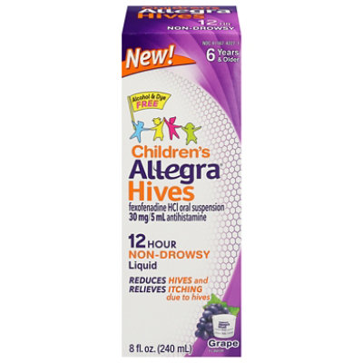 Allegra Childrens Hives Antihistamine 12-Hour Itch Relief Liquid Non-Drowsy Grape Flavor - 8 fl oz - Image 1
