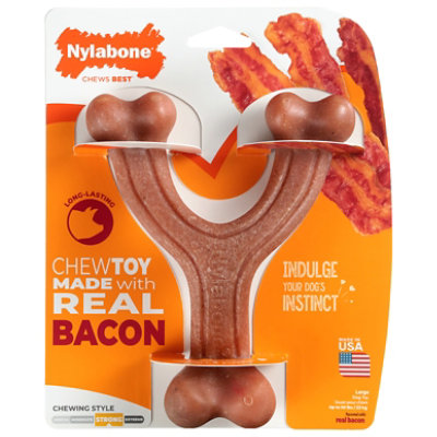 Nylabone Real Bacon Wishbone Lg Chew Toy - EA - Image 1