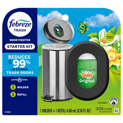 Febreze Trash Odor Fighter Starter Kit, Gain Original Scent - 1 Holder + 1 .16 Fl. Oz. Refill - 0.16 fl oz - Image 1