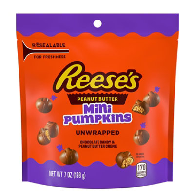 Reeses Unwrapped Chocolate Peanut Butter Creme Mini Pumpkins Halloween Candy Bag - 7 Oz - Image 1