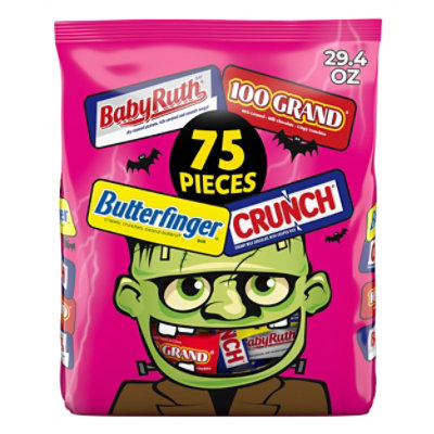 Butterfinger, CRUNCH, Baby Ruth & 100 Grand Mini/Fun Size Halloween Candy Bars, 75 Count - Image 1