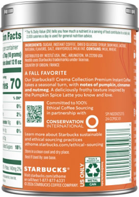 Starbucks Crema Collection Premium Pumpkin Spice Flavored Instant Coffee 7.12oz Can - 7.12 OZ - Image 5