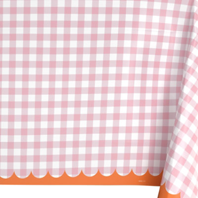 American Greetings Plastic Tablecover Pink Gingham with Orange Scalloped Border - Each - Image 3