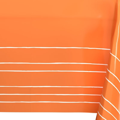 American Greetings Table Cover Solid Orange Plastic with White Stripe Border - Each - Image 3