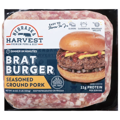 Nebraska Harvest Pork Ground Brat Burger - 16 OZ - Image 1