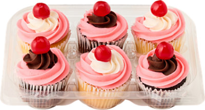 Chocolate And Yellow Cupcakes With Cherry Buttercream 6 Count - EA - Image 1