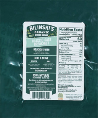 Bilinski Organic Sage Breakfast Chicken Sausage 12oz - 12 OZ - Image 6