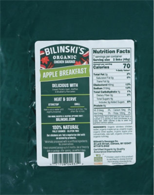 Bilinski's Organic Apple Breakfast Chicken Sausage 12 Oz - 12 OZ - Image 6