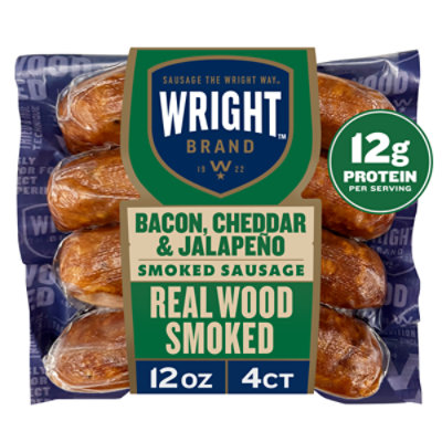 Wright Brand Real Wood Smoked Bacon Cheddar & Jalapeno Smoked Sausage 12oz - 12 OZ - Image 1