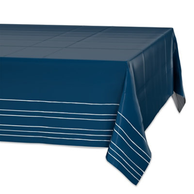 American Greetings Plastic Tablecover Navy with White Striped Border - Each - Image 1