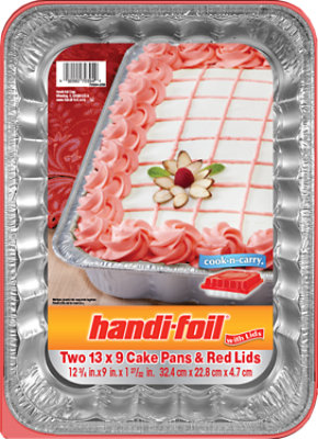 Handi-foil Cake Pans & Red Lids 13 x 9 Inch - 2 Count - Image 1