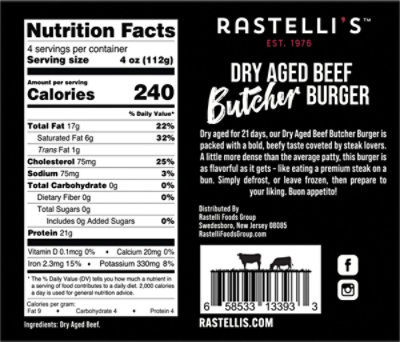 Rastelli's Beef Burger Dry Aged Black Angus Dry Aged 16oz - 16 OZ - Image 5
