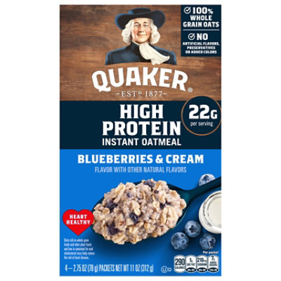 Quaker High Protein Instant Oatmeal Blueberries & Cream, 2.75 Oz X 4 - 2.75 OZ - Image 2