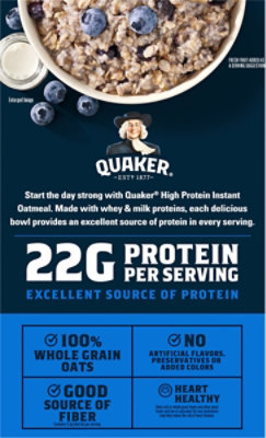 Quaker High Protein Instant Oatmeal Blueberries & Cream, 2.75 Oz X 4 - 2.75 OZ - Image 5
