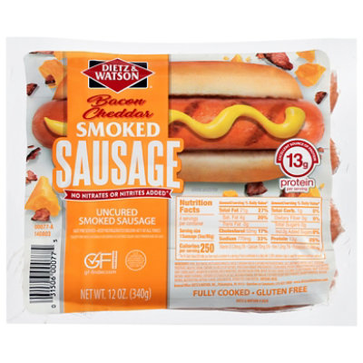 Dietz & Watson Uncured Bacon & Cheddar Smoked Sausage 12oz - 12 OZ - Image 2