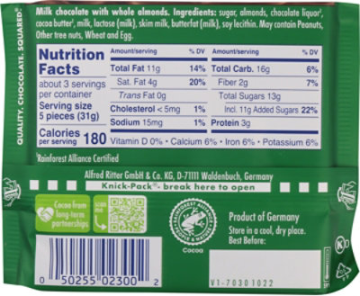 Ritter Bar Mc Whole Almond - 3.5 OZ - Image 5