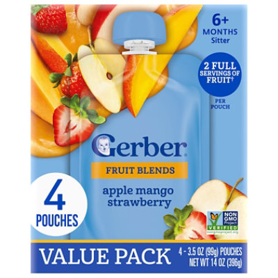 Grbr Puree 2nd Stg - App, Mgo & Strwbry - 4 EA - Image 1