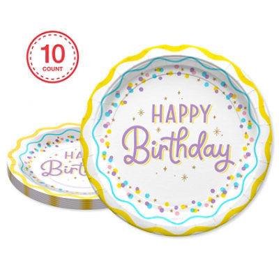 American Greetings  7 Inch Birthday Dessert Plates Happy Birthday Confetti Design 10 Count - Each - Image 1