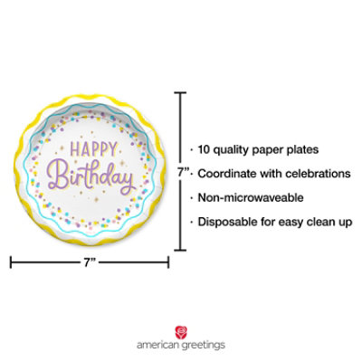 American Greetings  7 Inch Birthday Dessert Plates Happy Birthday Confetti Design 10 Count - Each - Image 4