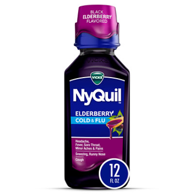 Vicks Nyquil Elderberry Flavor Cold & Flu Relief Liquid Medicine, - 12 fl oz - Image 1