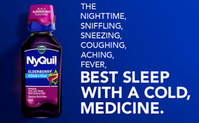 Vicks Nyquil Elderberry Flavor Cold & Flu Relief Liquid Medicine, - 12 fl oz - Image 2