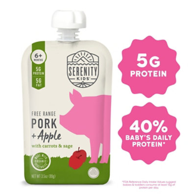 Serenity Kids Free Range Pork And Apple With Organic Parsnip, Carrot, Celery & Sage Baby Food - 3.5 oz - Image 1