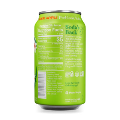 Poppi Prebiotic Sour Apple 12fz - 12 fl oz - Image 2