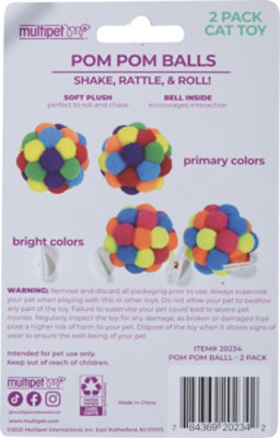 Pom Pom Ball W/ Rattle 2pk. Assorted Colors, Bright And Primary - 2 ct - Image 3