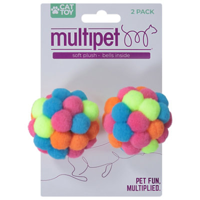 Pom Pom Ball W/ Rattle 2pk. Assorted Colors, Bright And Primary - 2 ct - Image 1