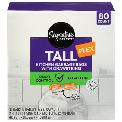 Signature Select Bag Flex Tall With Drawstring Odor Control 13 Gallon 80 Count - 80 ct - Image 2