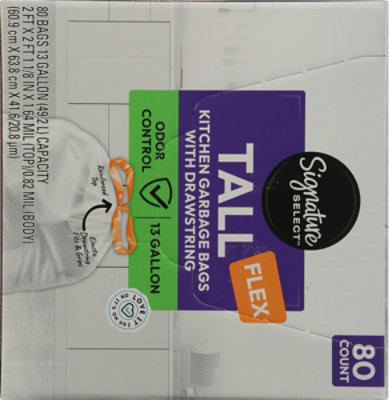 Signature Select Bag Flex Tall With Drawstring Odor Control 13 Gallon 80 Count - 80 ct - Image 3