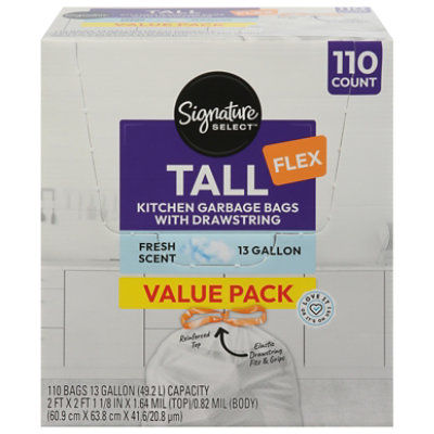 Signature Select Bag Flex Tall Drawstring Fresh Scent 13 Gallon 110 Ct - 110 ct - Image 2